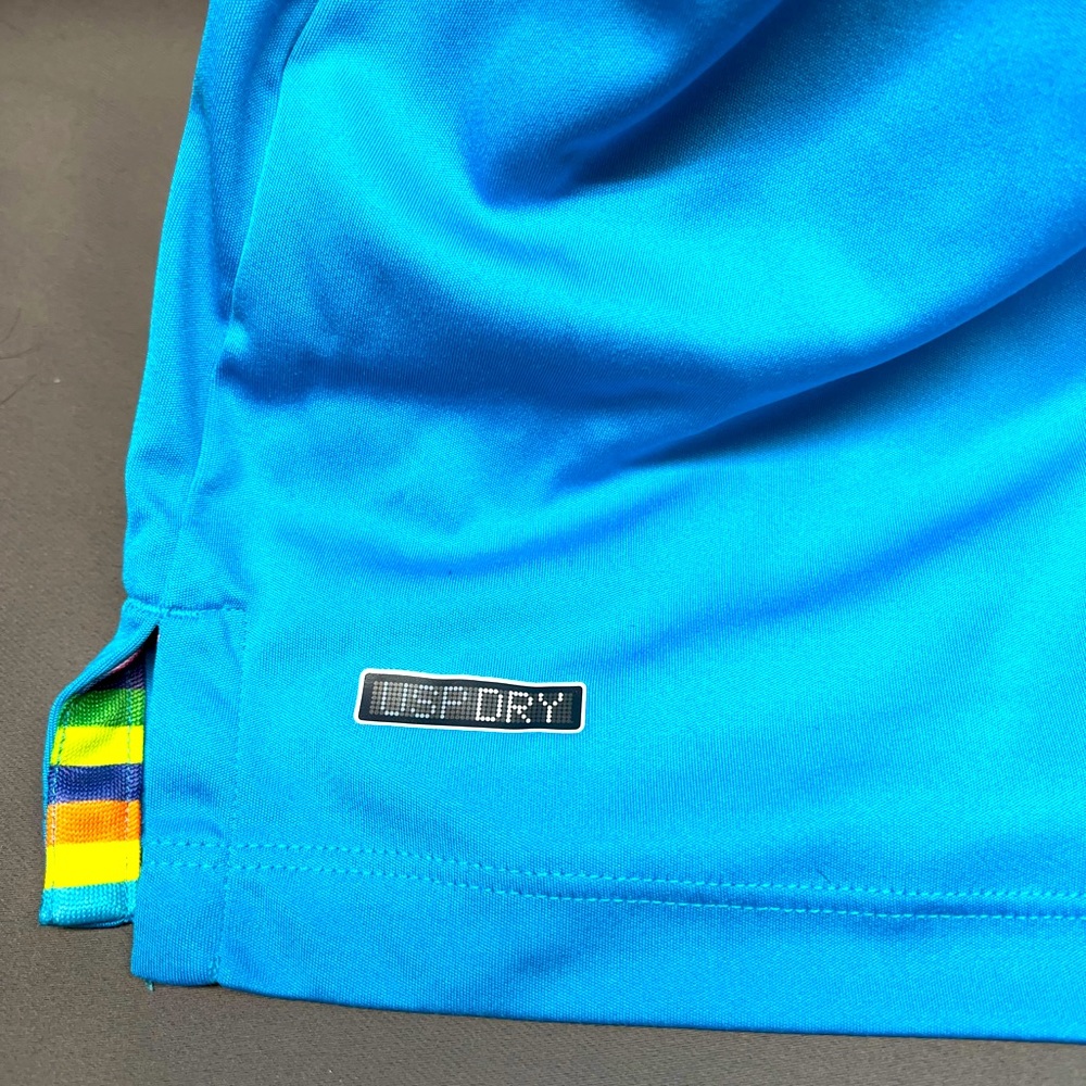 Puma Golf Polo Shirt XL Dry Cell Blue / White Stripes / Diamonds - Picture 6 of 6